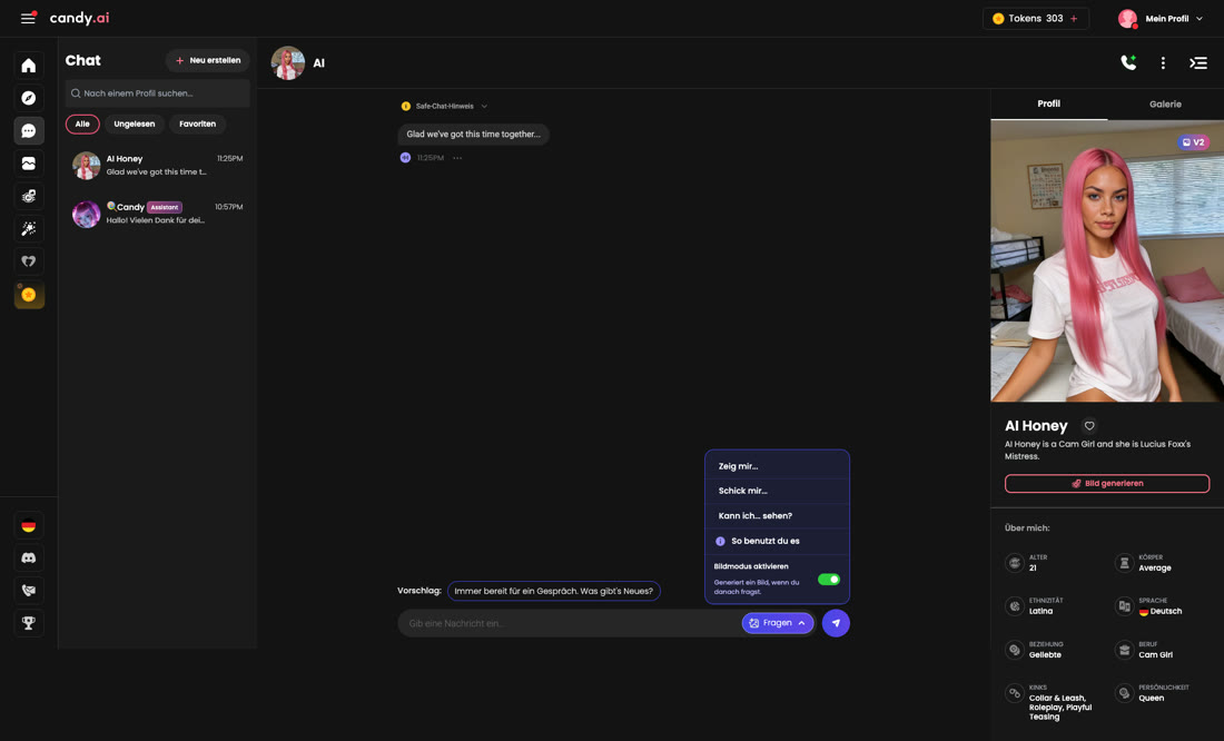 Candy AI – Interaktions-Aktionen im Chat