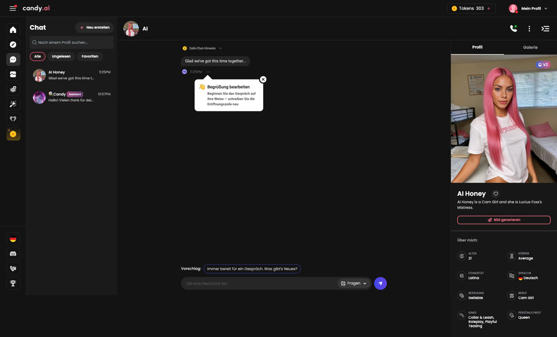 Candy AI – Chat-Oberfläche mit AI Honey